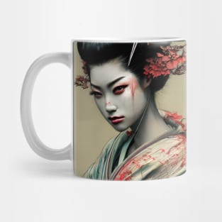 Japanese geisha head painting with flowers Mug